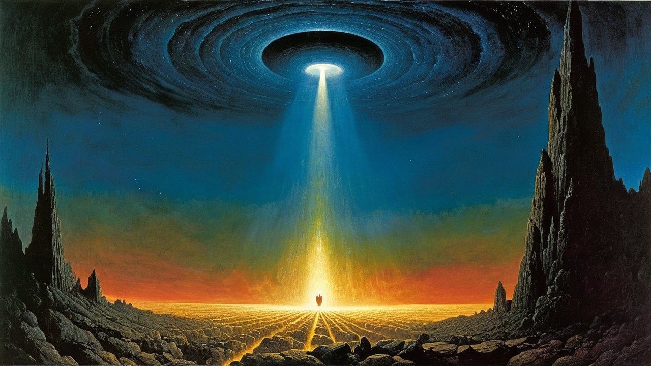 Dramatic Landscape with UFO and Twilight Sky