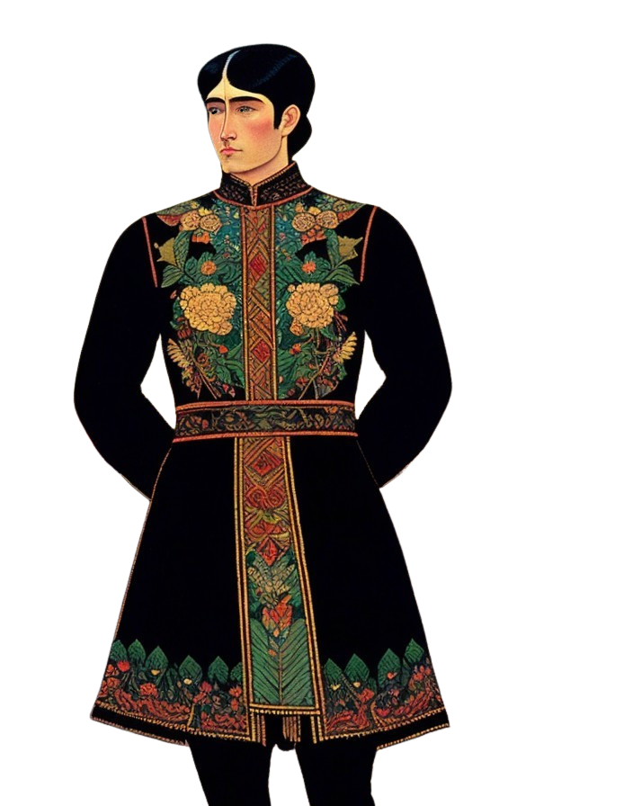 Person in Traditional Attire with Floral Patterns