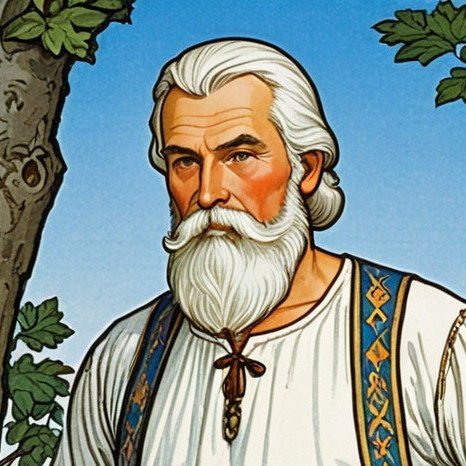 Wise Man in Traditional Attire Against Blue Sky