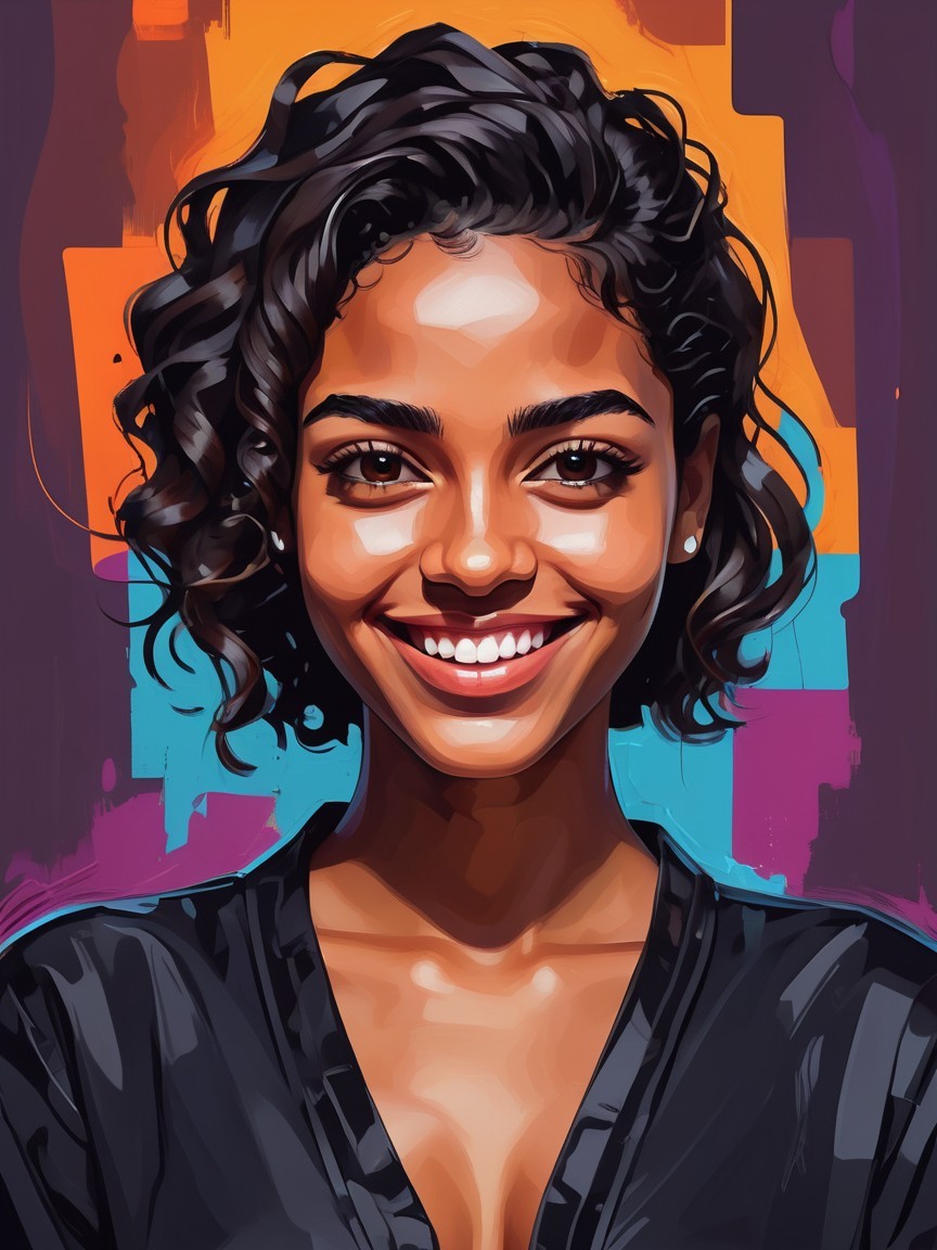 Vibrant Portrait of a Smiling Young Woman with Curly Hair