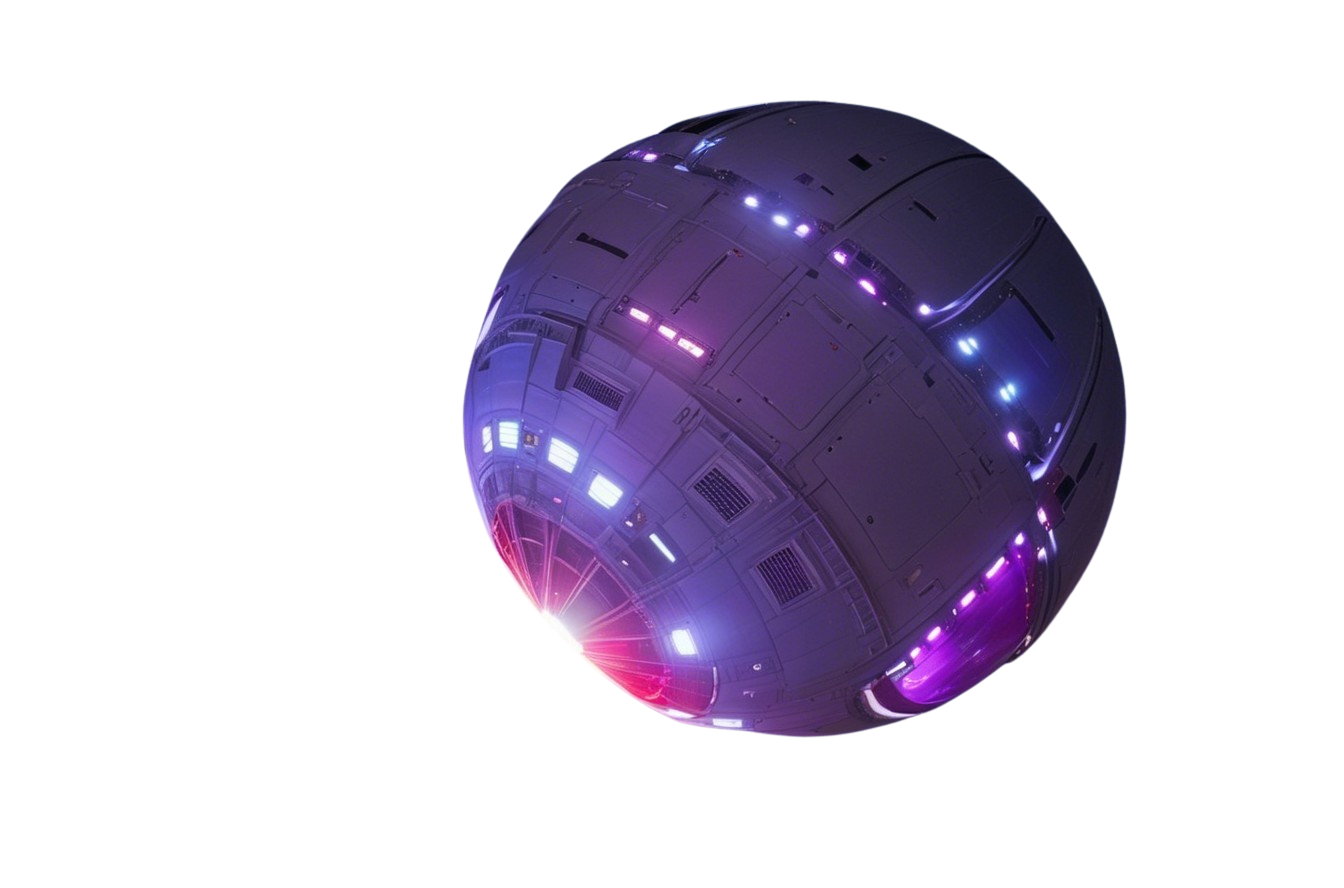 Futuristic Spherical Object with Glowing Lights and Design