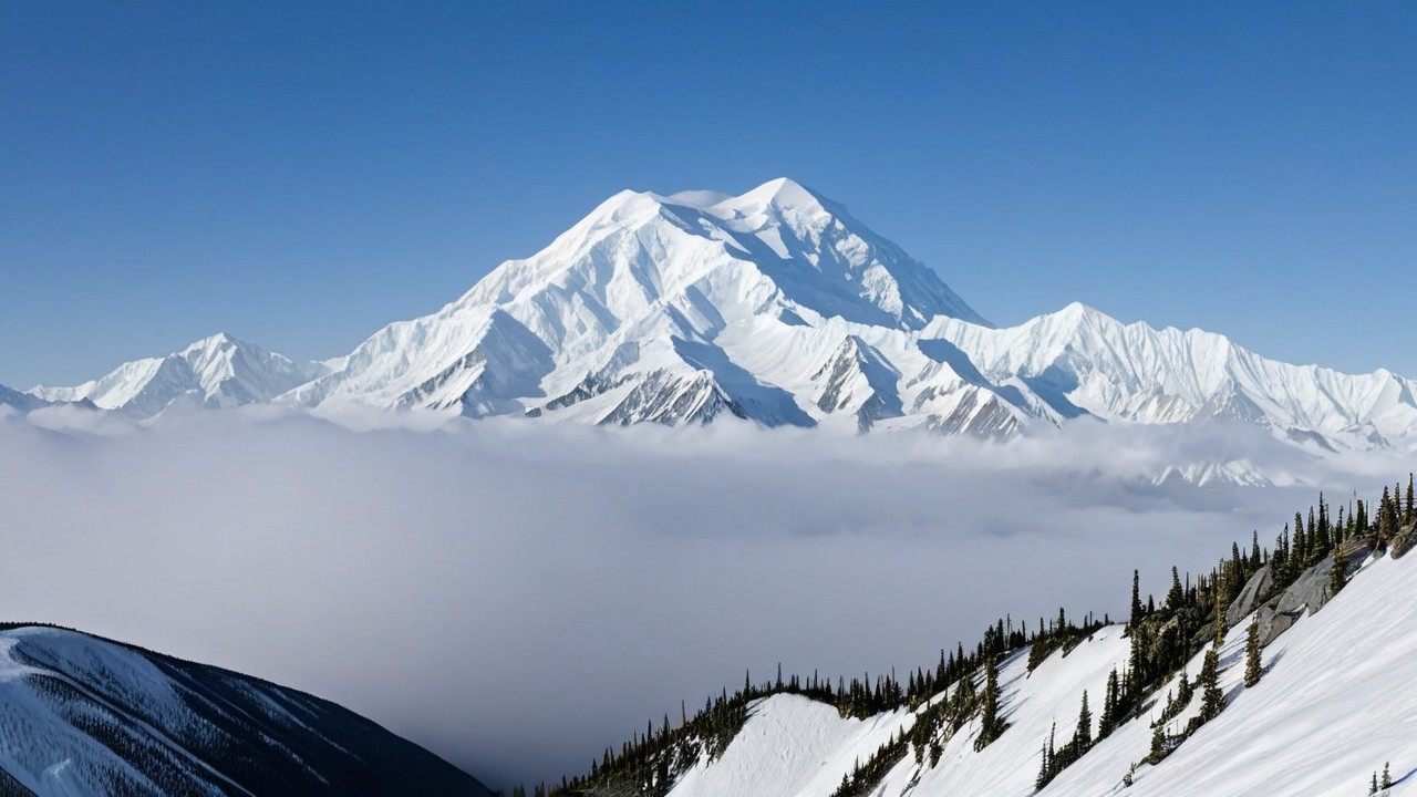 Majestic Snow-Covered Peaks Under Clear Blue Sky