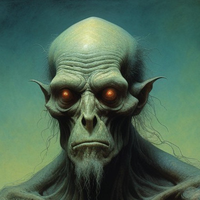 Humanoid Figure with Elongated Face and Glowing Eyes
