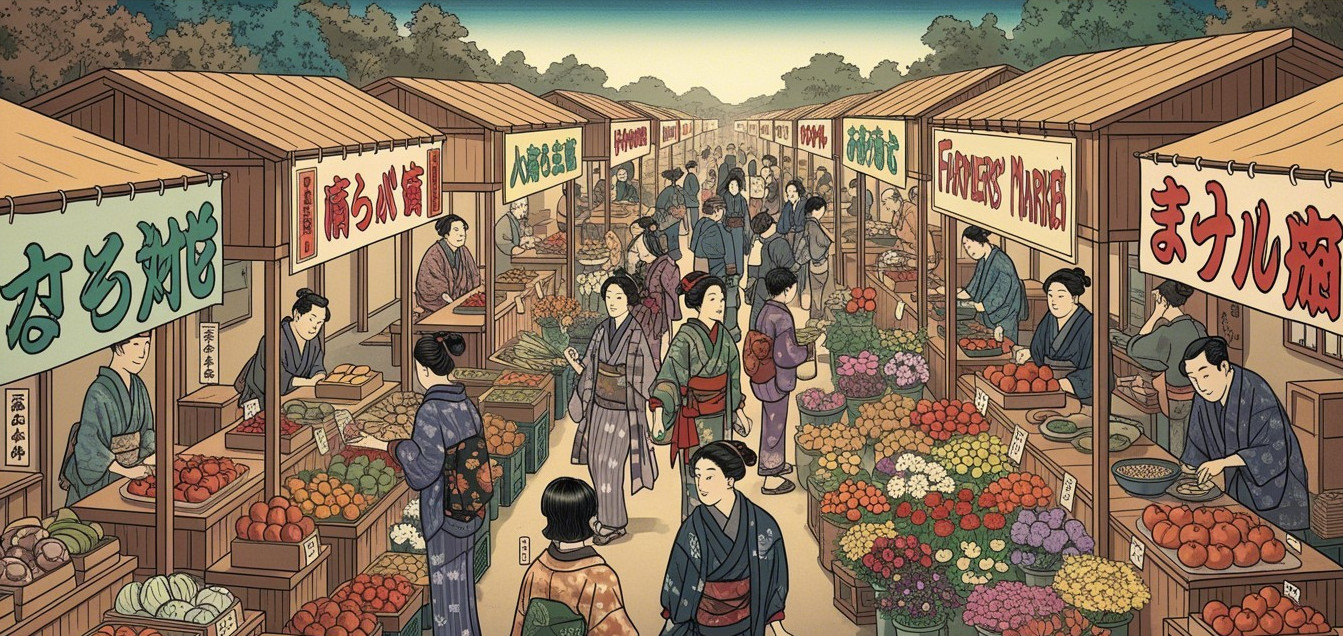 Vibrant Outdoor Market Scene in Traditional Japan
