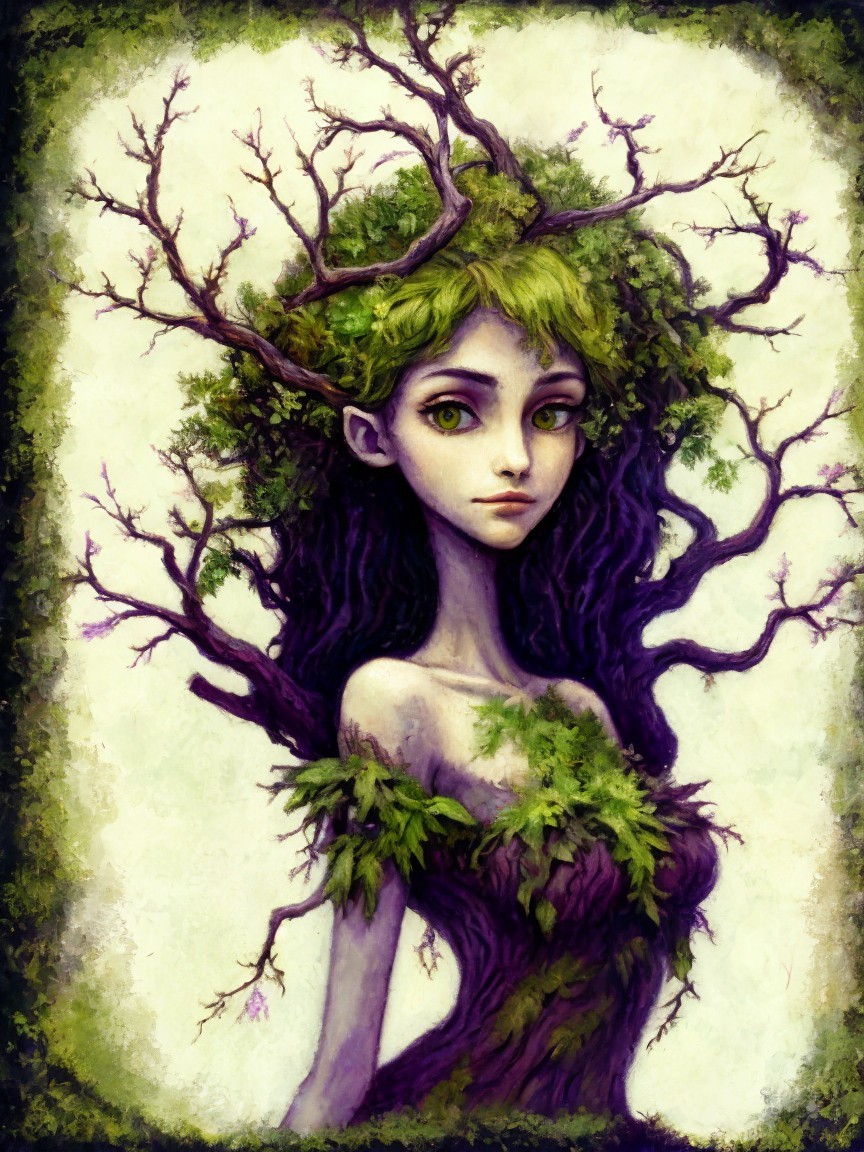 Mystical Forest Spirit Blending with Nature's Elements
