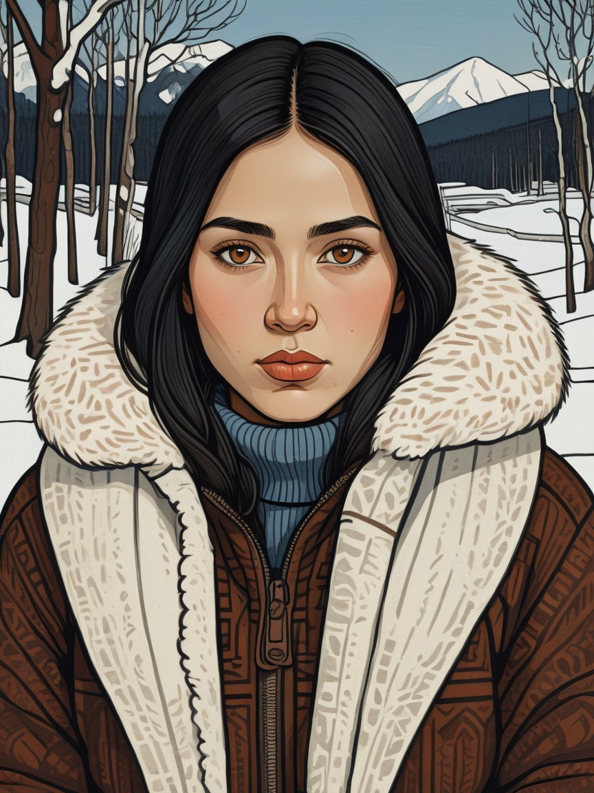Portrait of a young woman in a snowy landscape