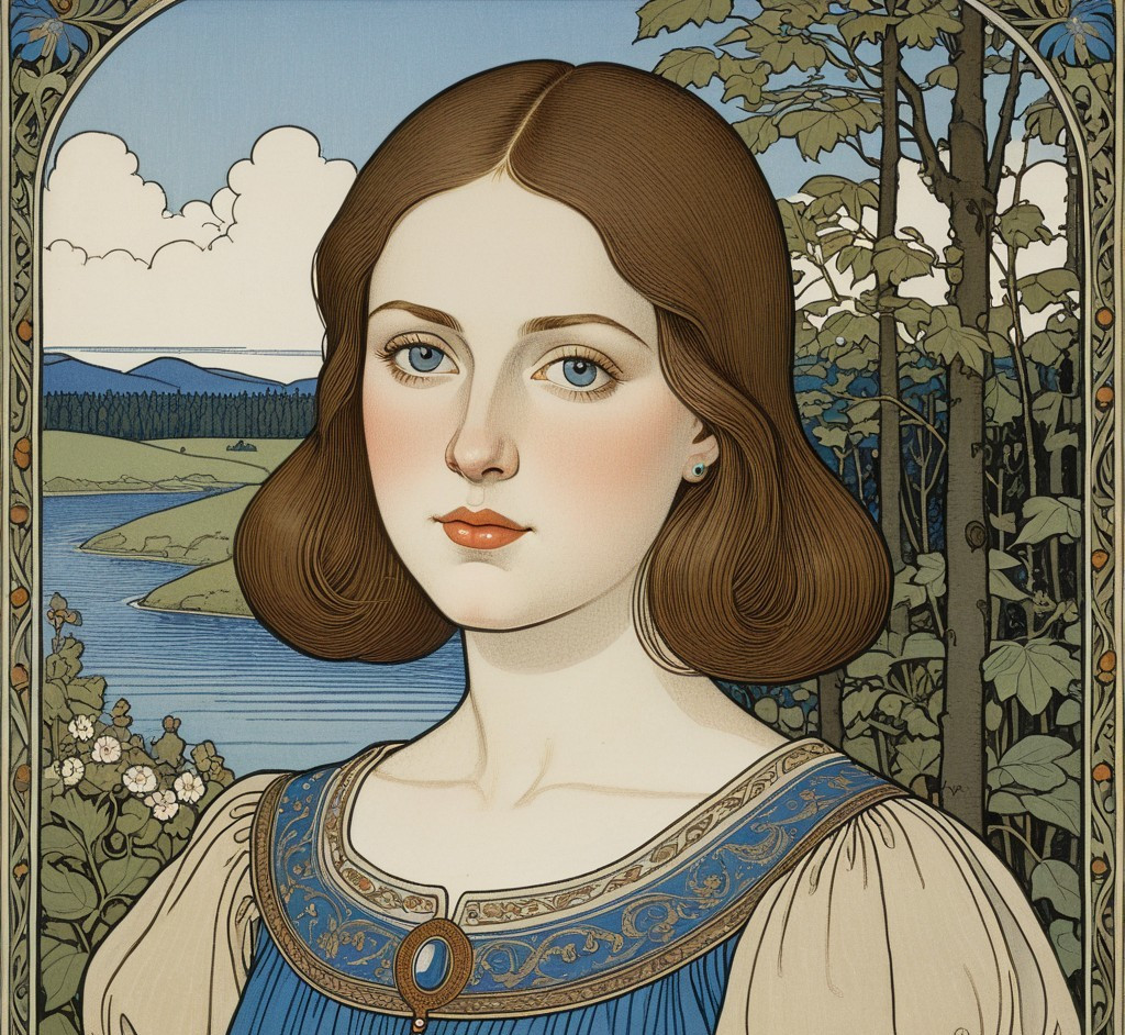 Serene Portrait of a Young Woman by a Tranquil Lake