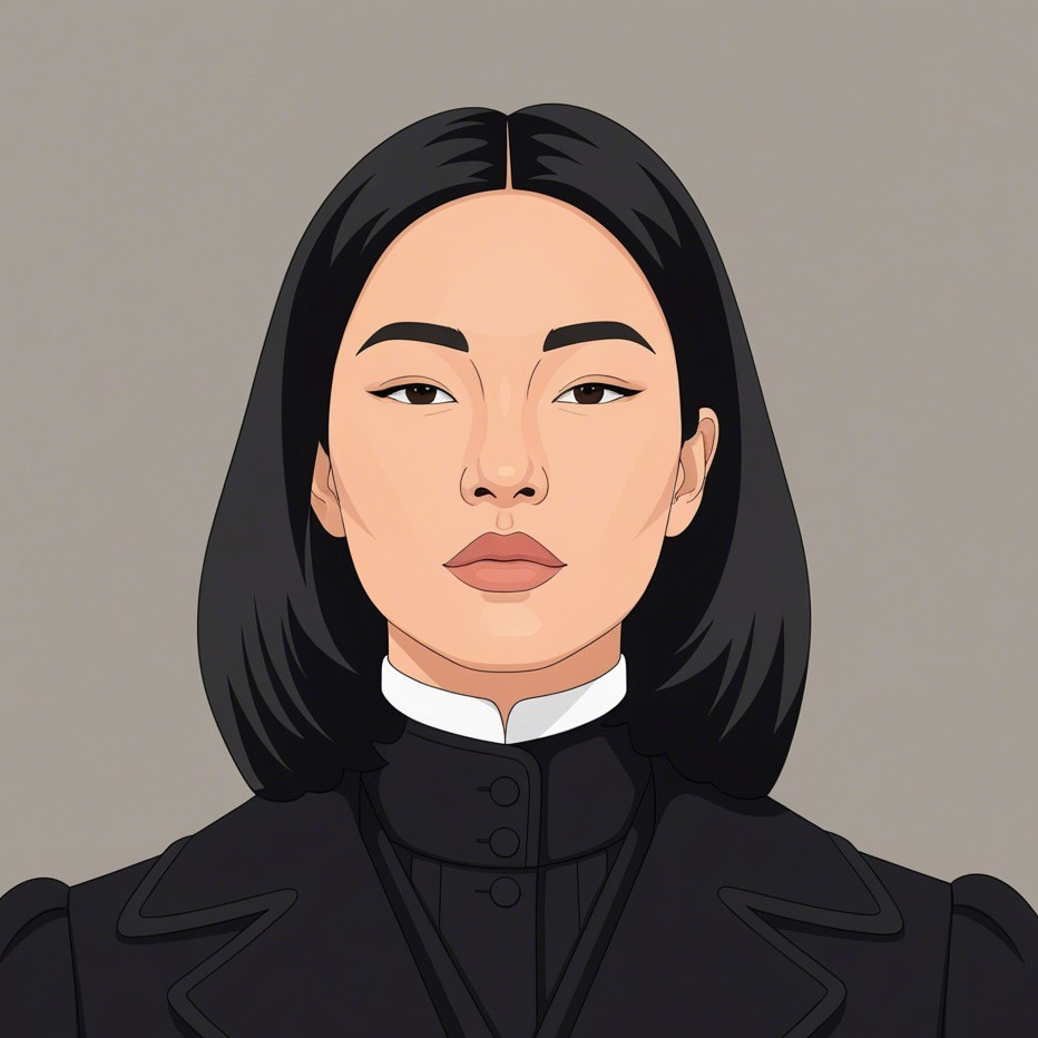 Stylized portrait of a young woman in black coat