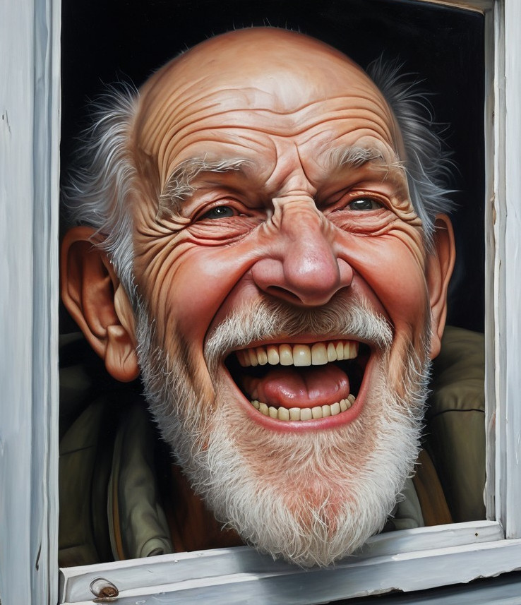 Elderly Man with White Beard and Bright Blue Eyes