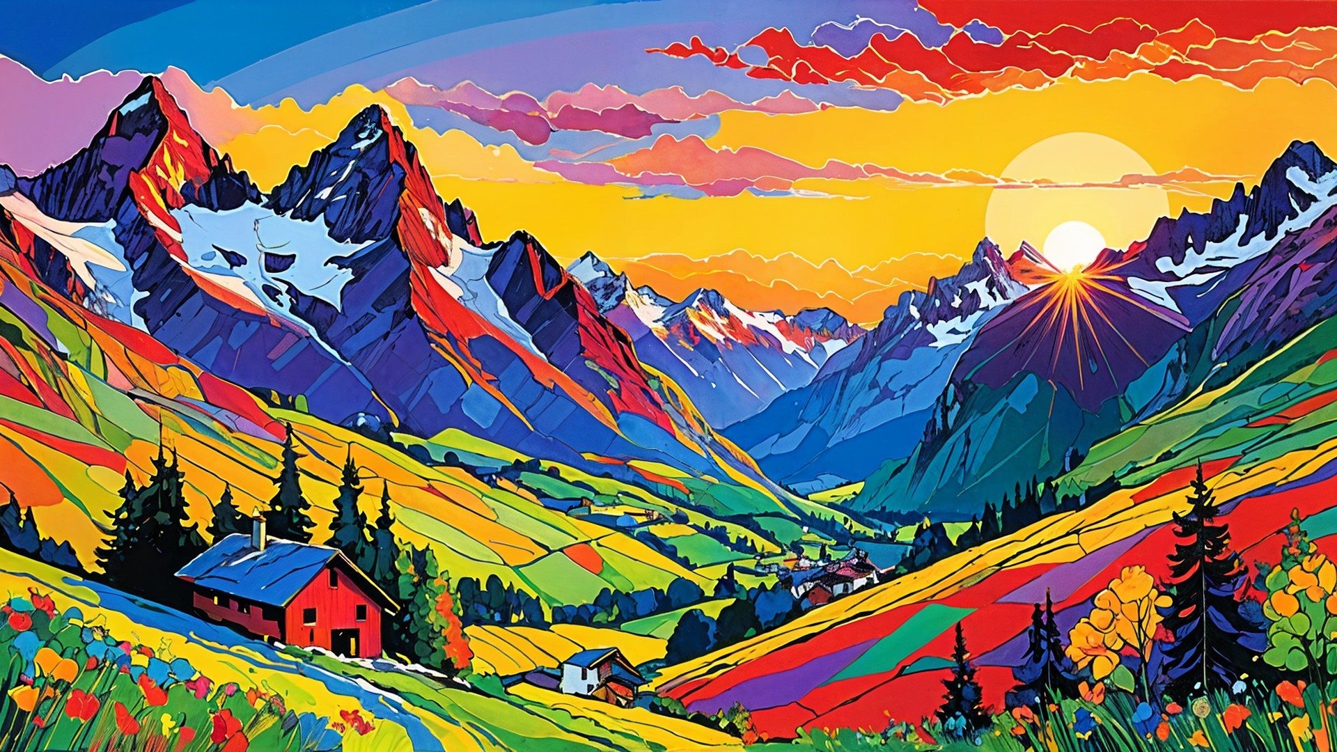Majestic Mountains and Colorful Sunset Landscape