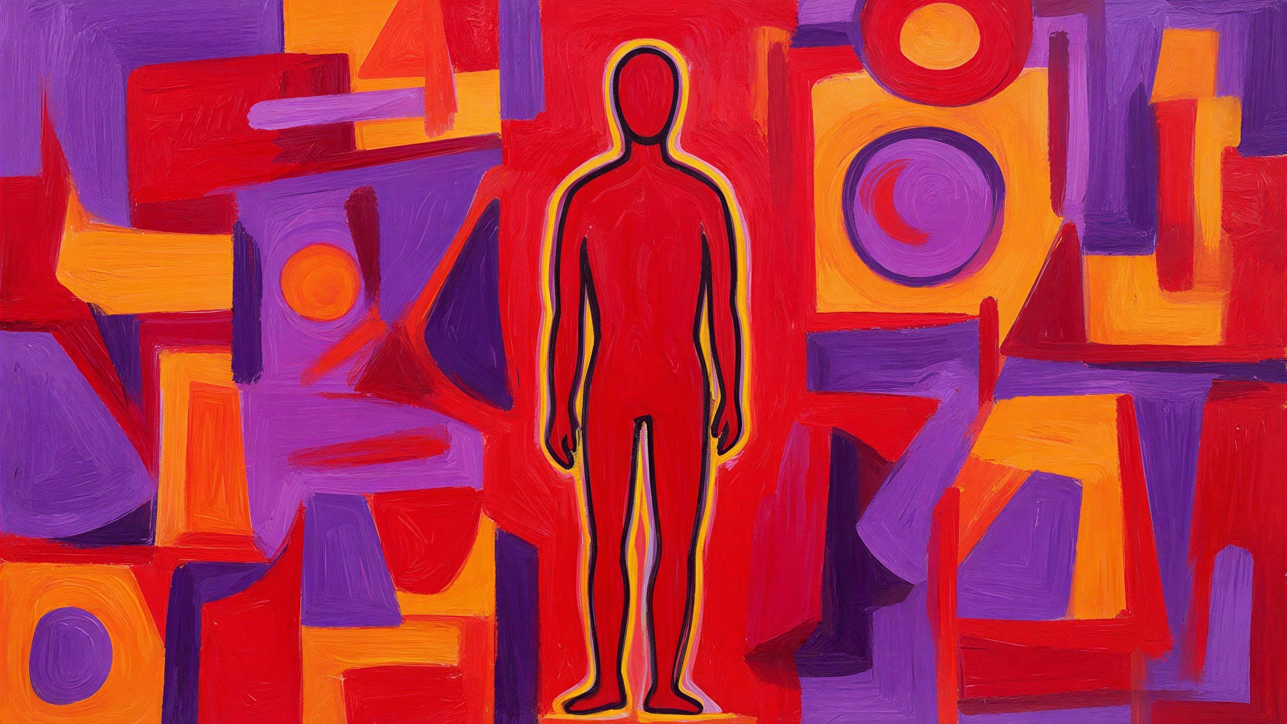 Abstract Painting with Geometric and Organic Shapes