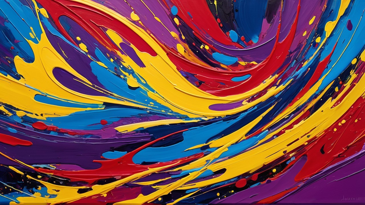 Vibrant Abstract Painting with Swirling Colors and Texture