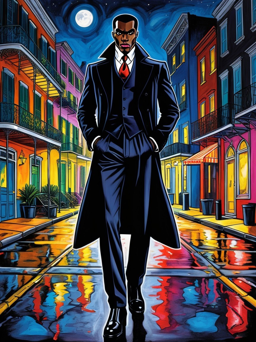 Full-body digital painting of a man in a trench coat