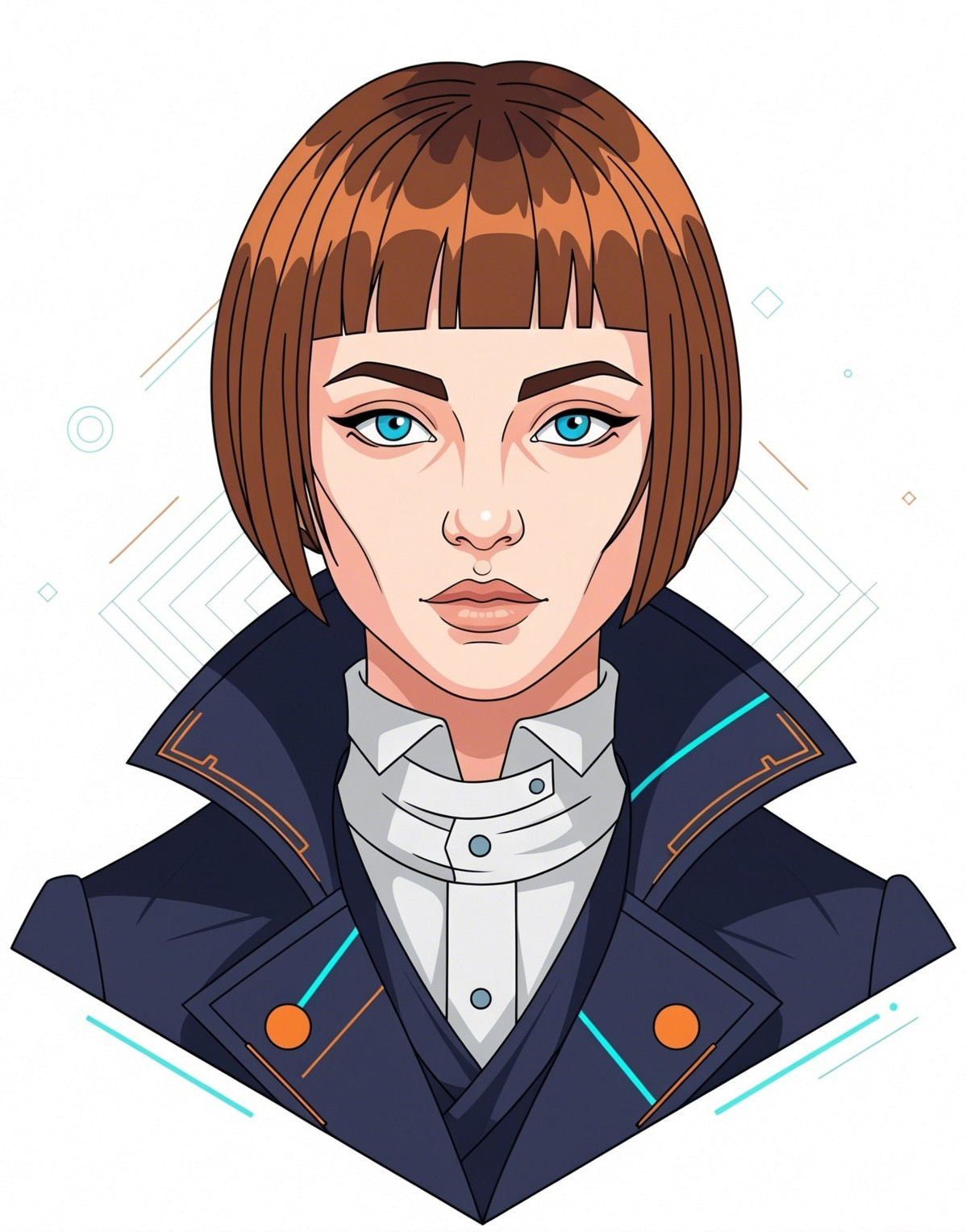 Digital Illustration of Confident Young Woman in Navy Coat