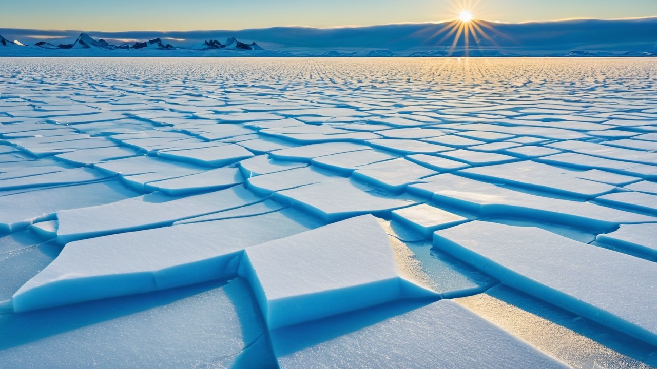 Vast Arctic Landscape with Ice Formations and Mountains