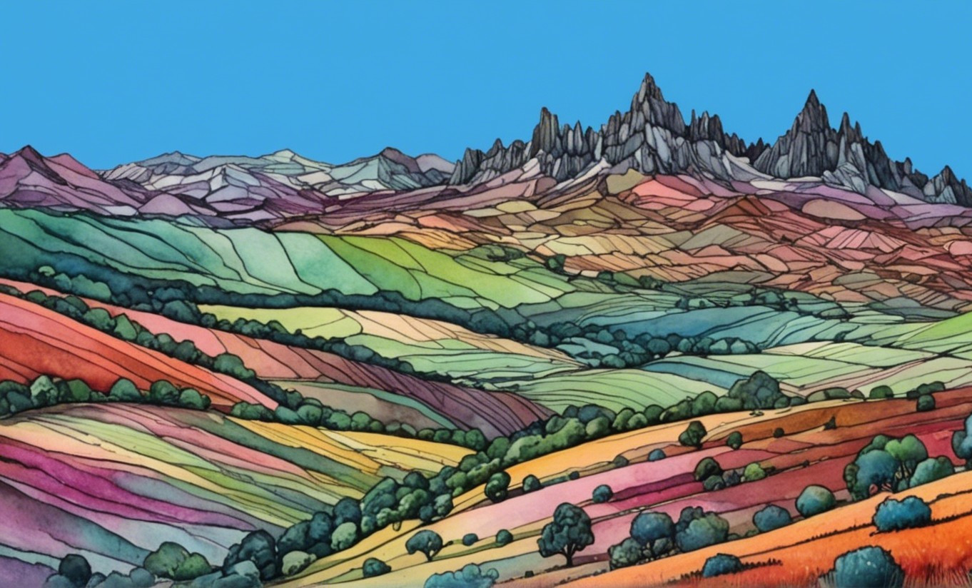 Vibrant Landscape with Colorful Hills and Mountains