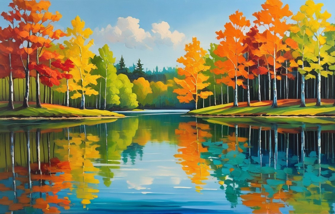 Tranquil Lake Surrounded by Vibrant Autumn Foliage
