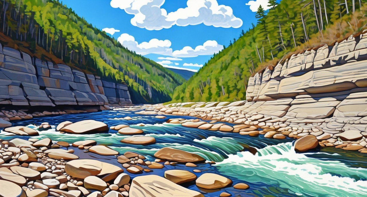 Vibrant Landscape with River and Rocky Gorge