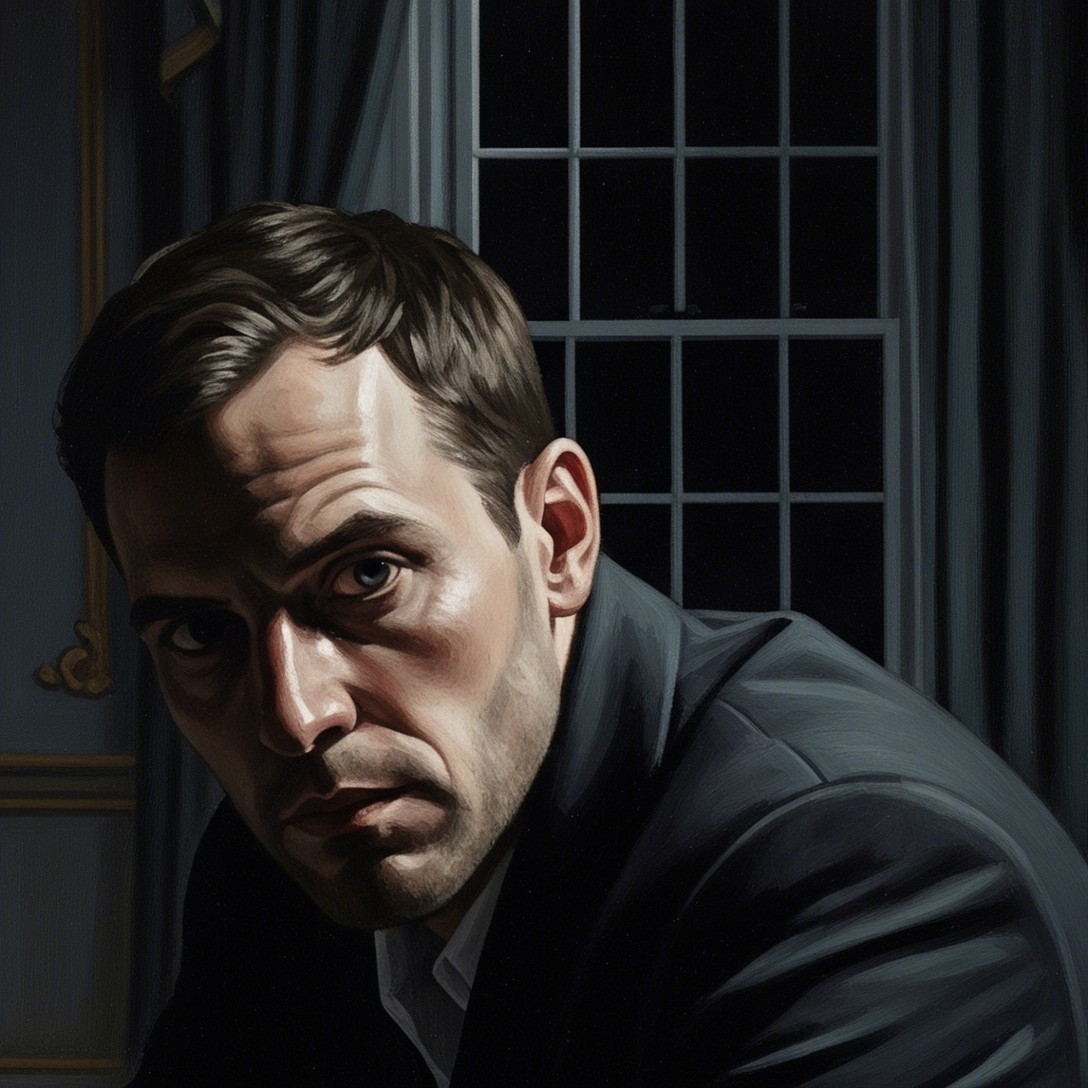 Close-Up Portrait of a Man in a Dimly Lit Room