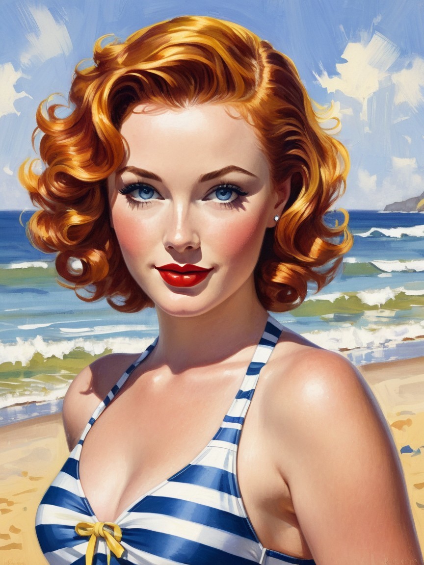 Vibrant Illustration of a Woman at the Beach