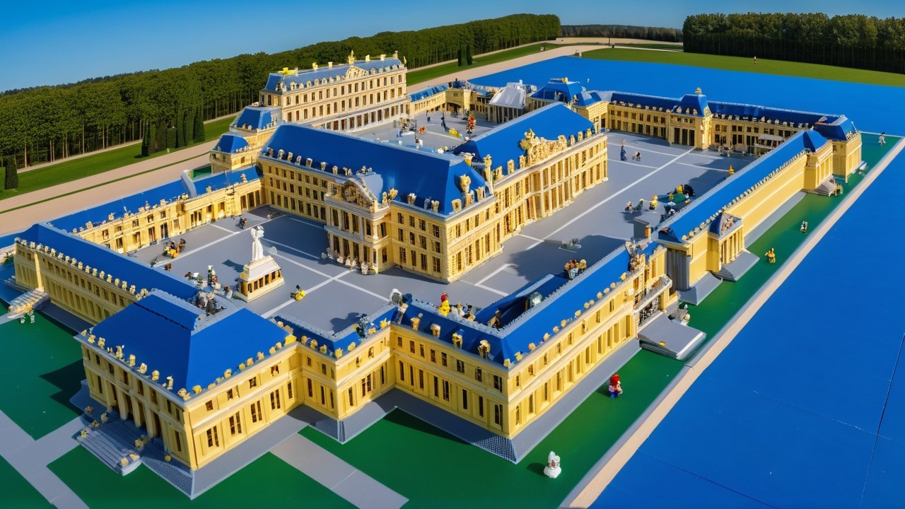 Detailed LEGO Model of a Grand Palace with Gardens