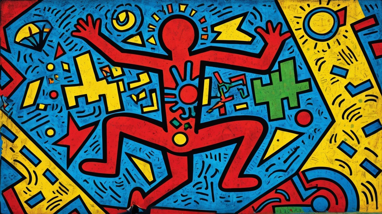 Vibrant Abstract Design with Central Red Figure