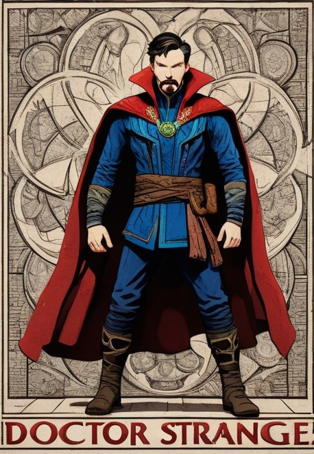 Stylized depiction of a superhero in a blue costume