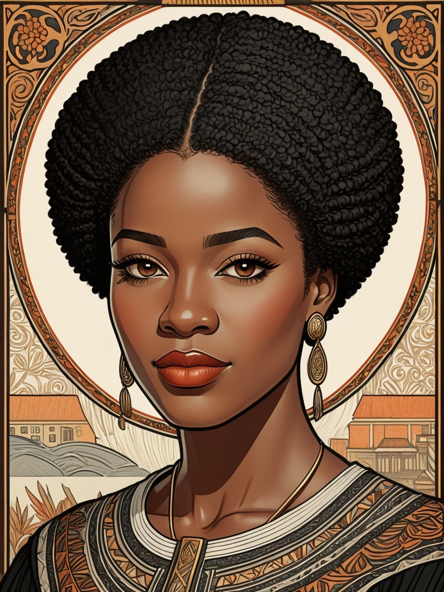 Portrait of a woman with afro hairstyle and traditional attire