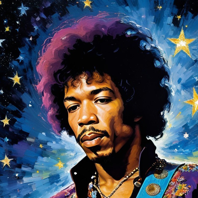Vibrant Portrait of Male Musician in Cosmic Setting