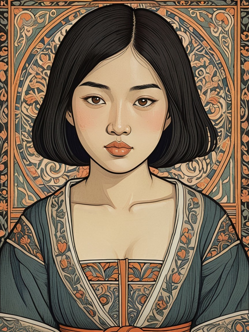 Young Woman in Historical Garment with Vintage Background