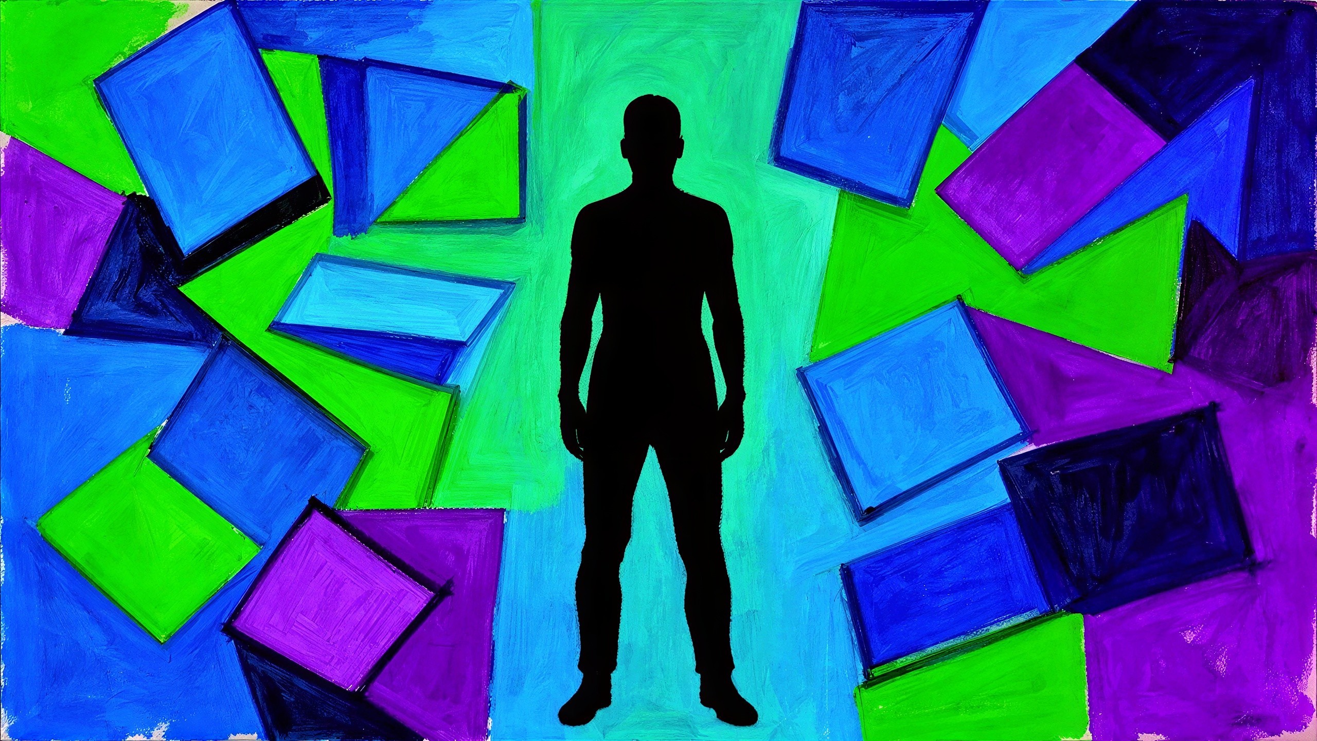 Bold Oil Painting with Abstract Geometric Background