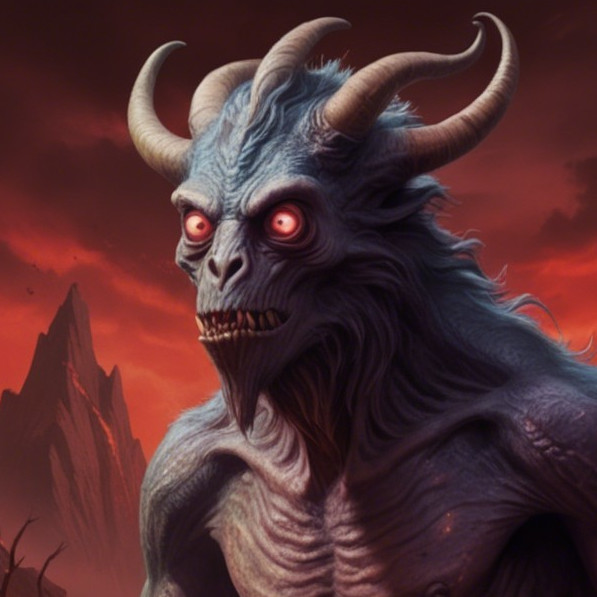 Monstrous Creature in Hellish Landscape with Red Sky