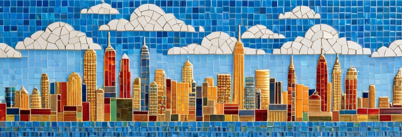 Vibrant Mosaic of City Skyline with Skyscrapers