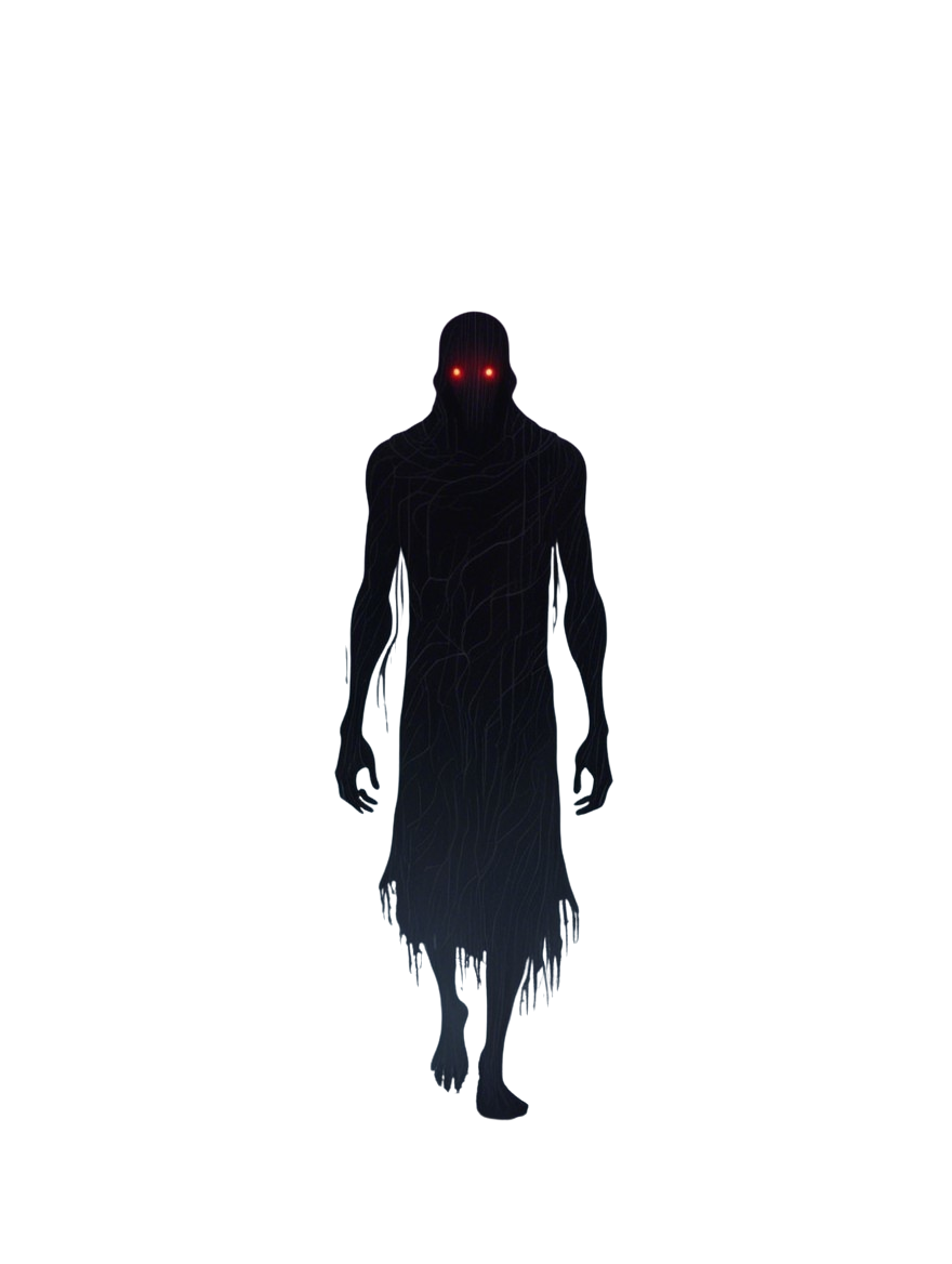Ethereal Shadowy Figure with Glowing Red Eyes