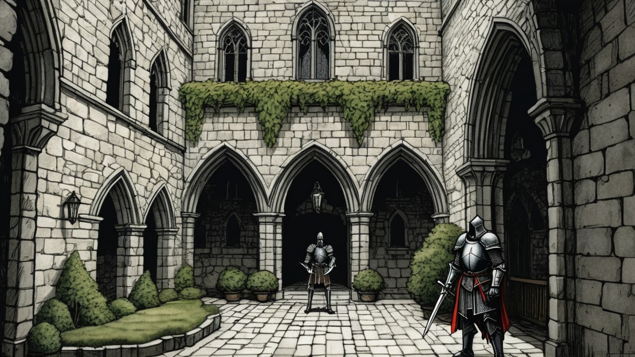 Historic Castle Courtyard with Gothic Architecture