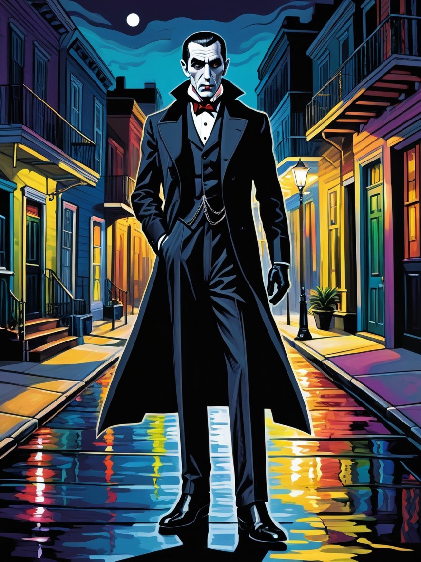 Stylized Digital Painting of Count Dracula at Night