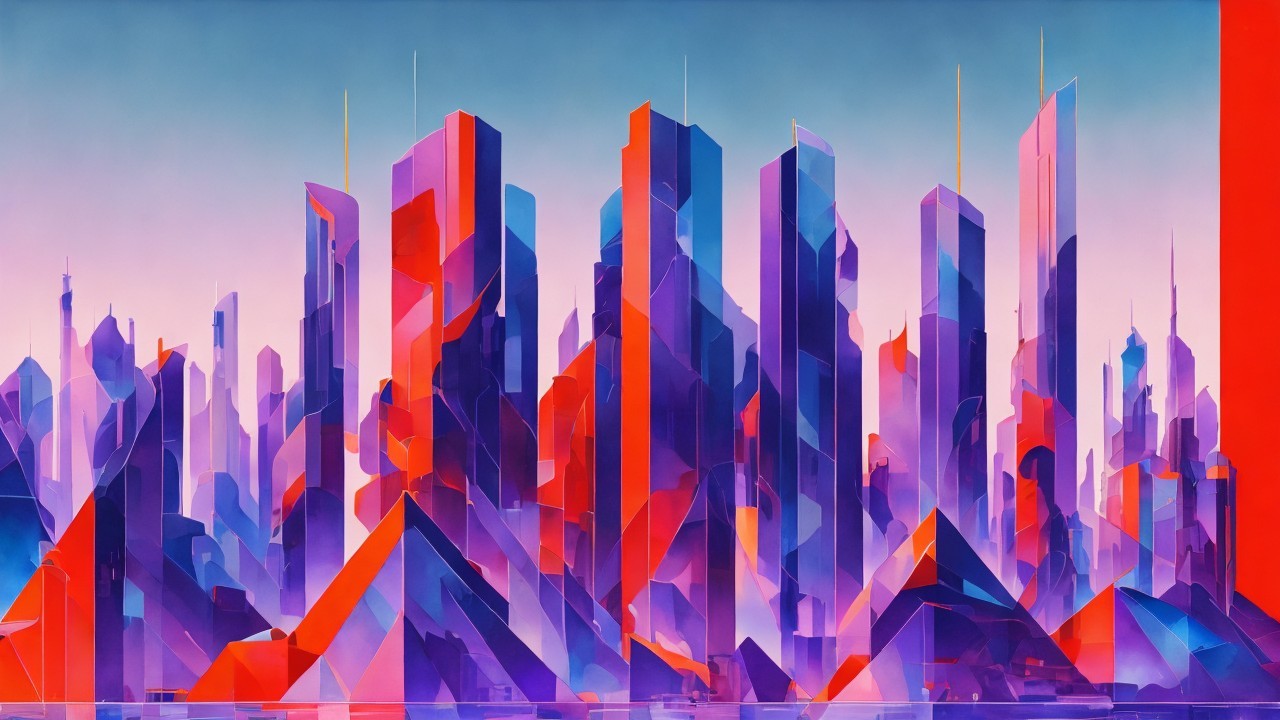 Vibrant Abstract Cityscape with Geometric Skyscrapers