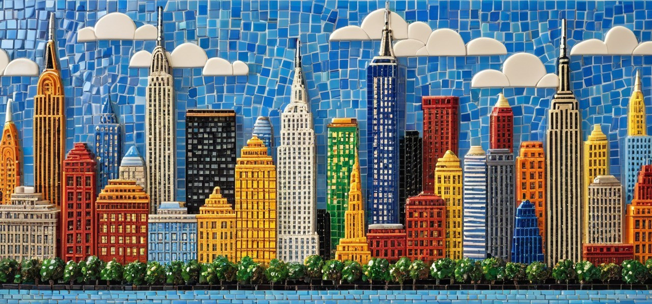 Vibrant Mosaic of City Skyline with Skyscrapers