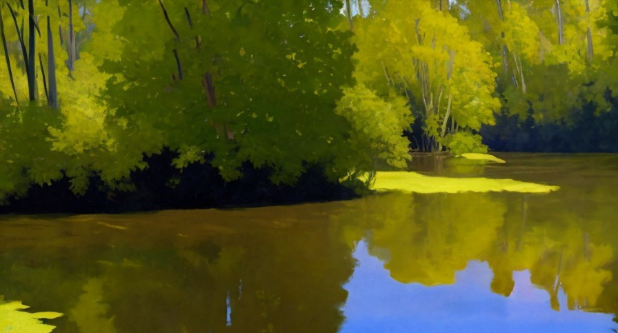 Serene River Landscape with Lush Green Foliage