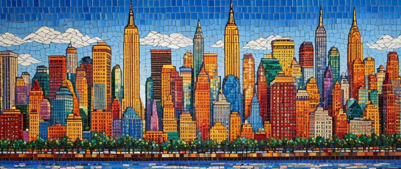Vibrant Mosaic of Urban Skyline and Greenery