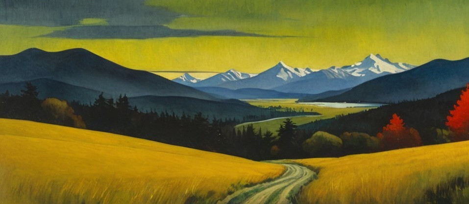 Vivid Landscape with Hills, Mountains, and Forests