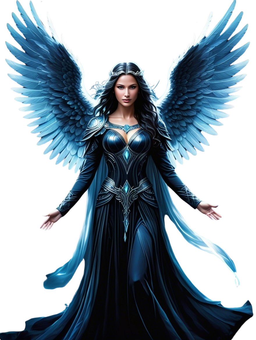Majestic figure with glowing blue accents and wings