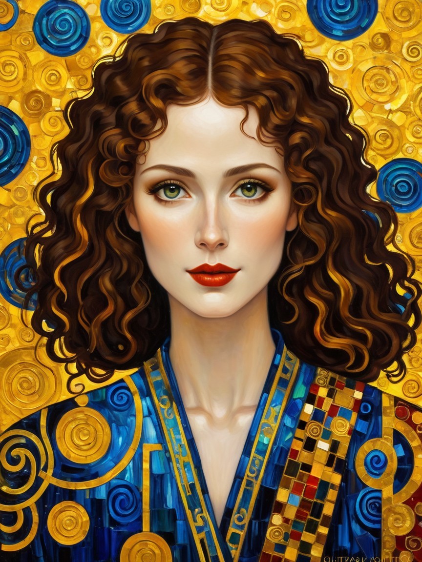 Portrait of a Woman with Curly Hair and Green Eyes