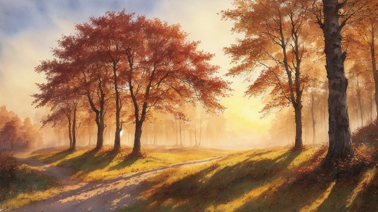 Serene Autumn Landscape with Vibrant Trees and Path