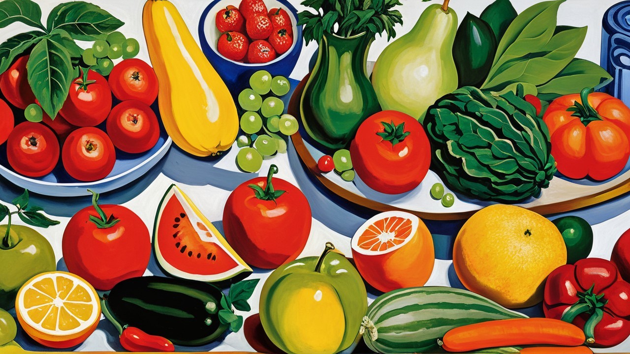 Vibrant Still-Life of Fresh Fruits and Vegetables