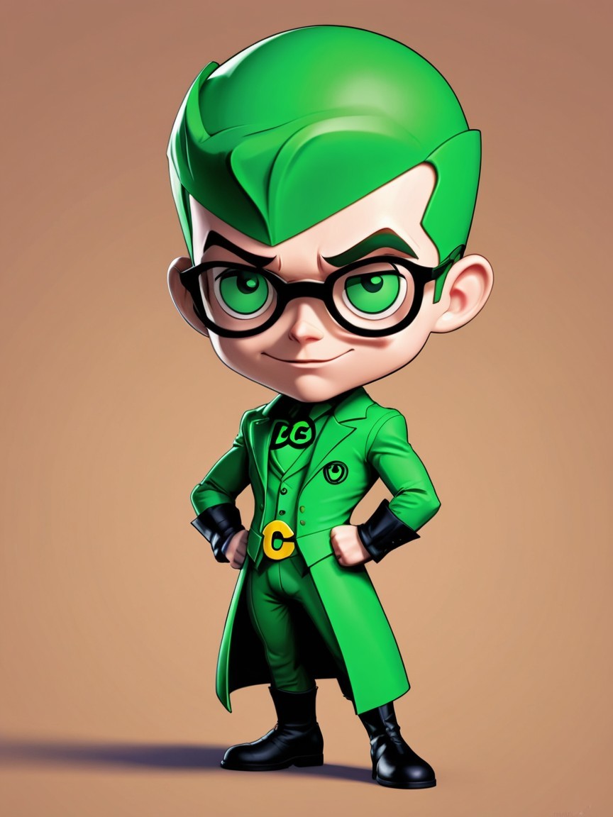 Cartoon Character with Green Hair and Superhero Suit