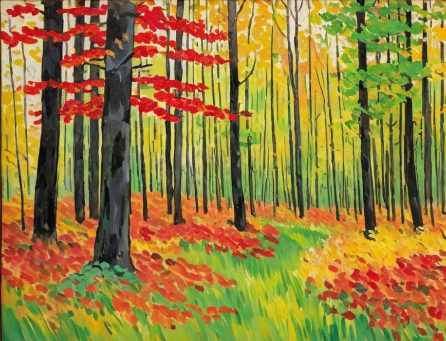 Vibrant Autumn Forest with Colorful Foliage and Pathway