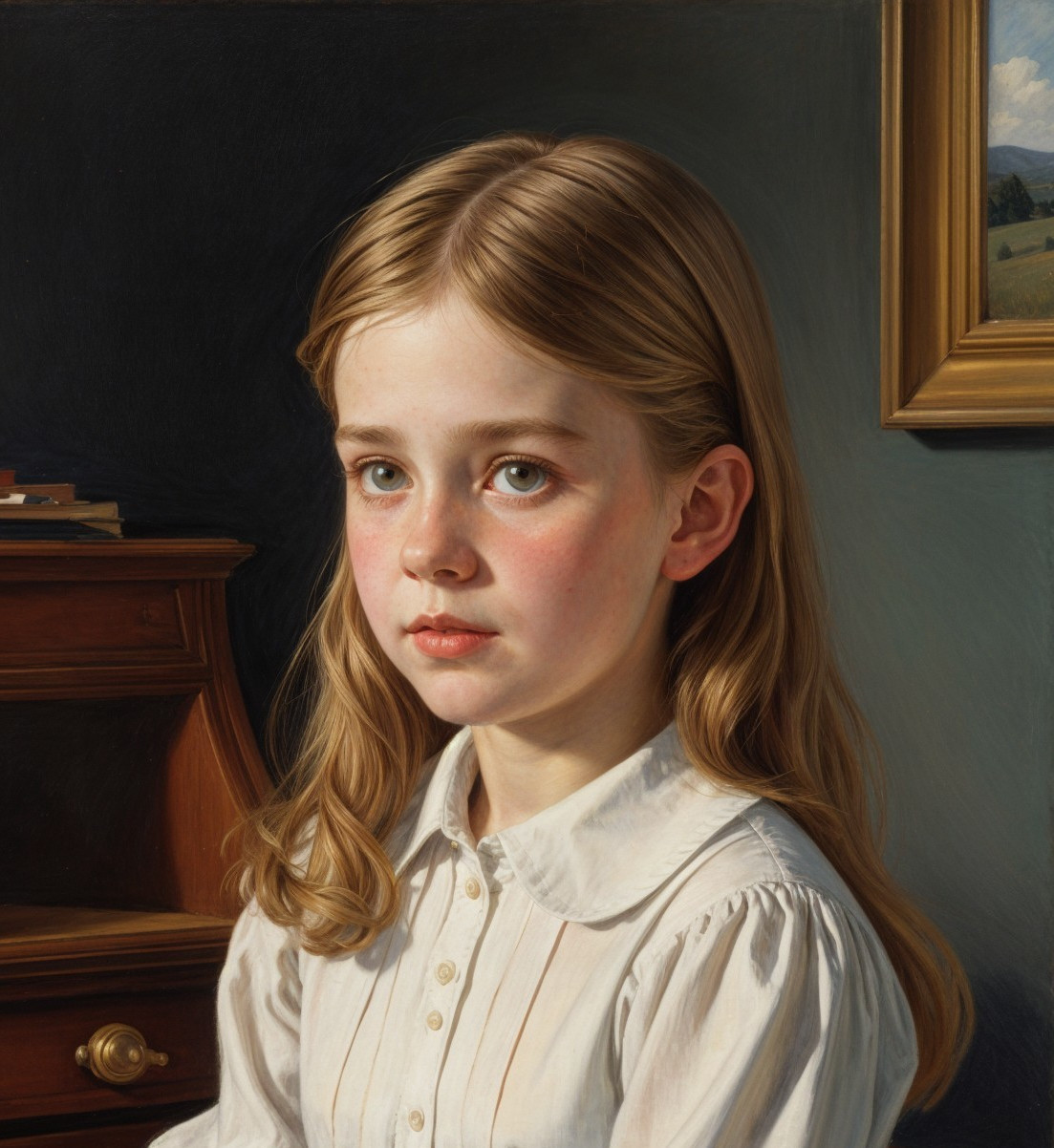 Realistic Portrait of a Young Girl with Blonde Hair