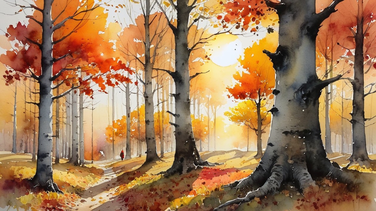 Serene Autumn Landscape with Vibrant Foliage and Path