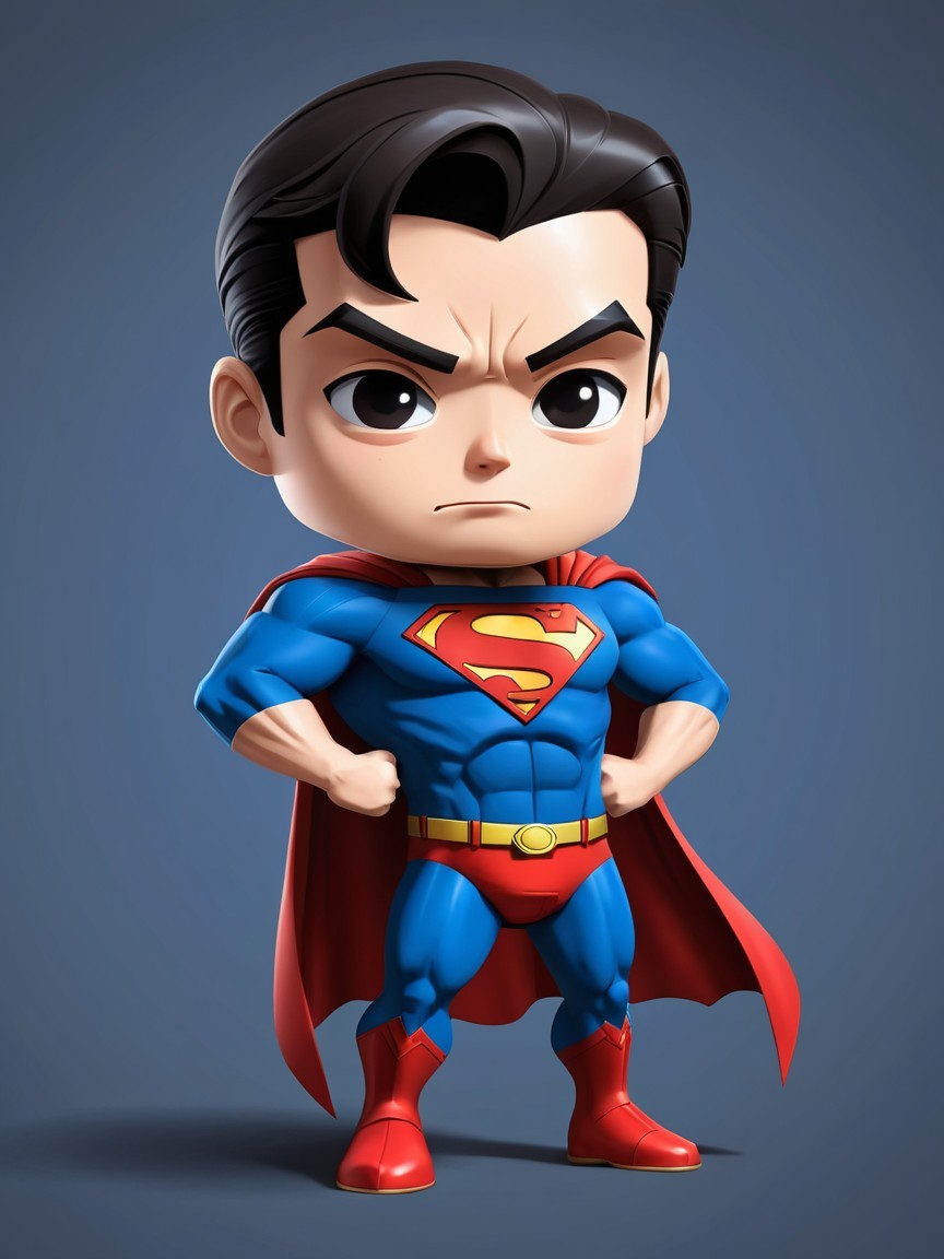 Chibi Superhero in Classic Blue and Red Costume